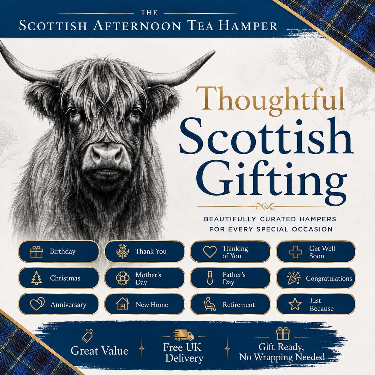 Scottish Afternoon Tea Hamper | Tea, Shortbread, Biscuits & Fudge Gift Box
