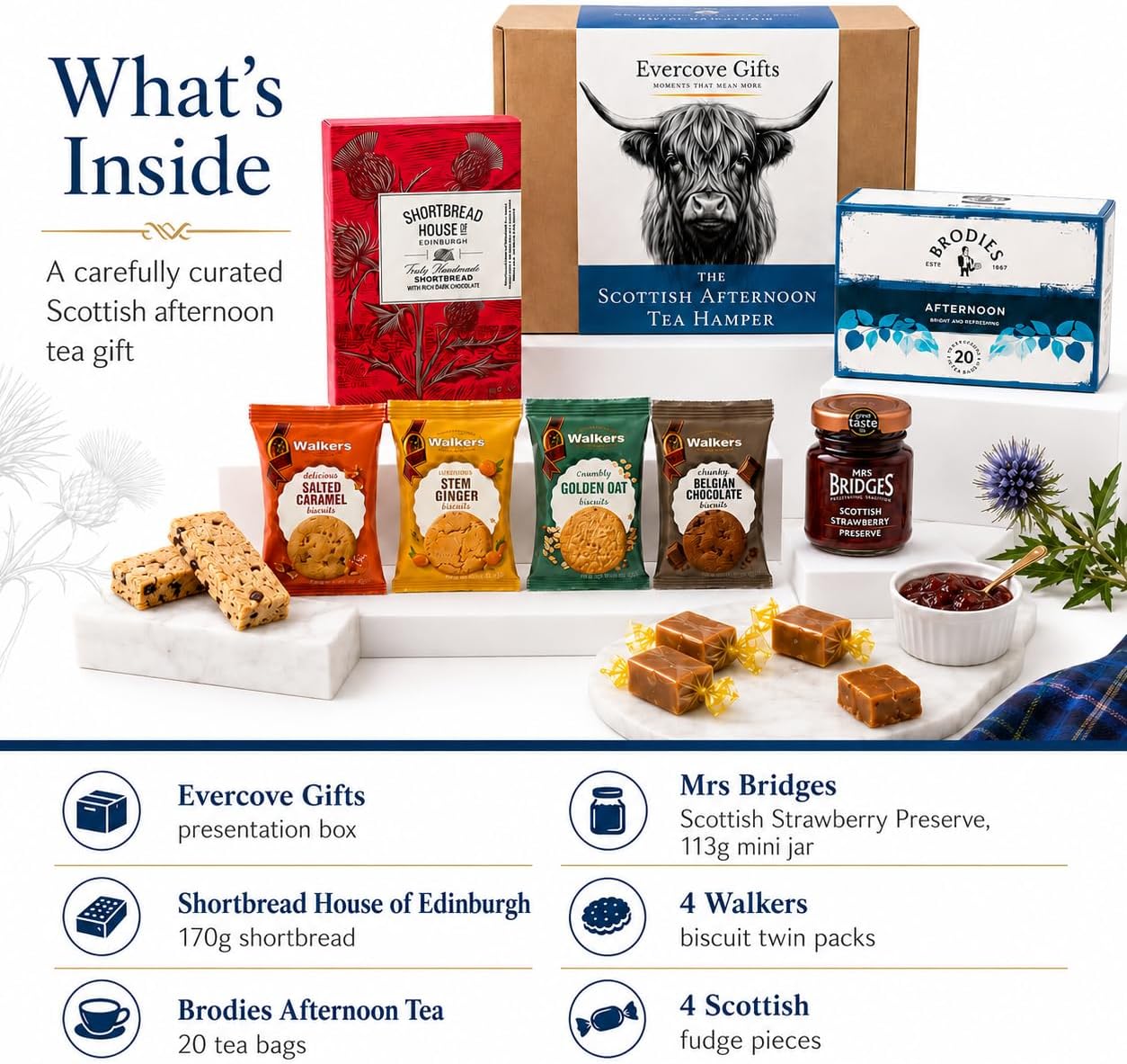 Scottish Afternoon Tea Hamper | Tea, Shortbread, Biscuits & Fudge Gift Box