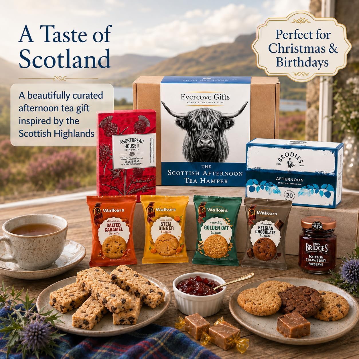Scottish Afternoon Tea Hamper | Tea, Shortbread, Biscuits & Fudge Gift Box